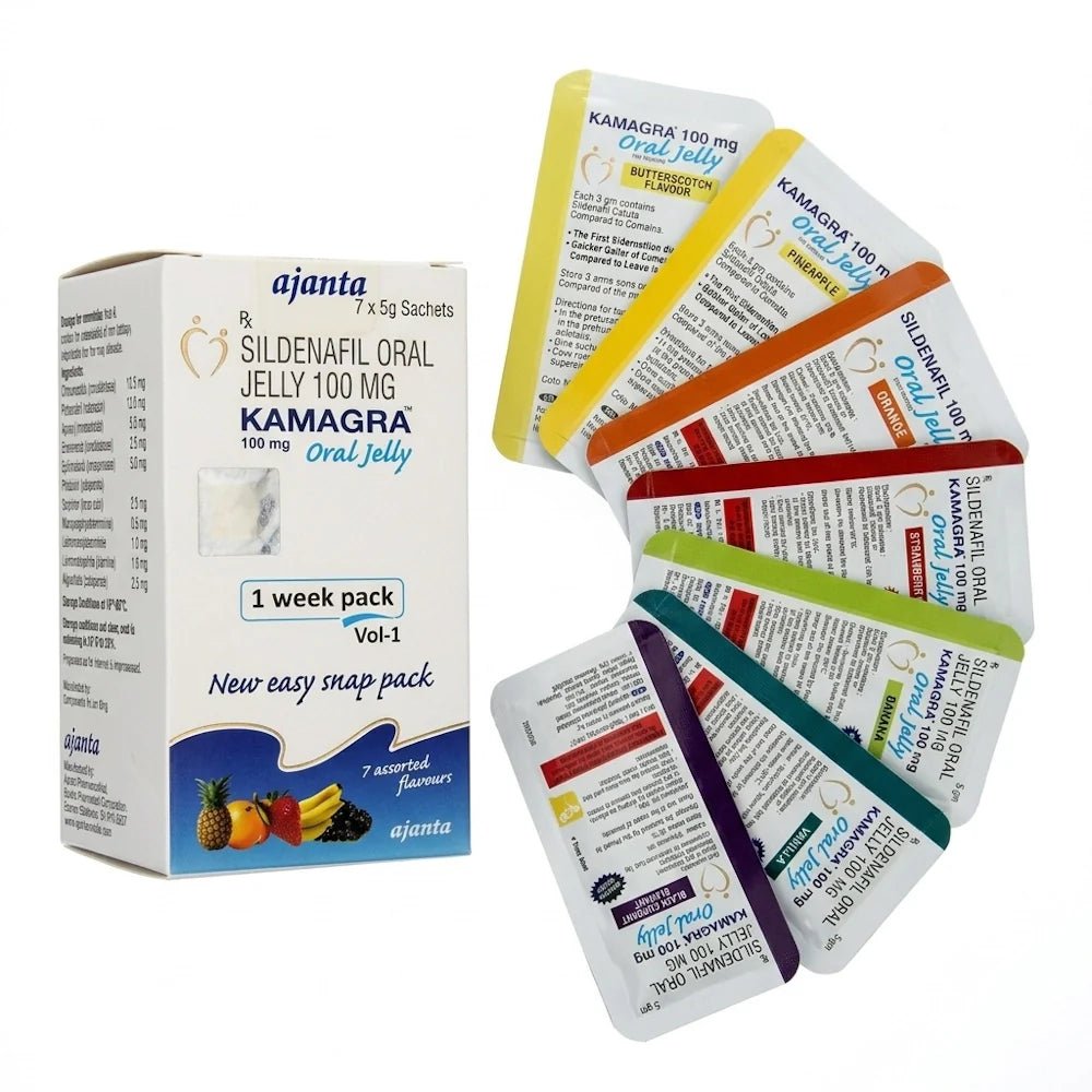 Kamagra Oral Jelly 100mg - 7 Assorted Flavors Weekly Pack - Sales