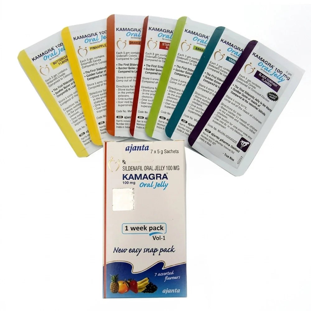 Kamagra Oral Jelly 100mg - 7 Assorted Flavors Weekly Pack - Sales