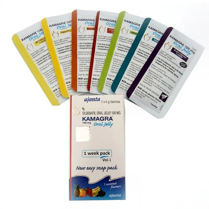 Kamagra Oral Jelly 100mg - 7 Assorted Flavors Weekly Pack - Sales